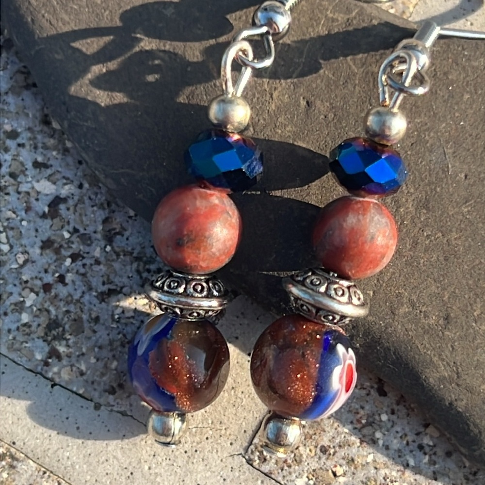 Sandstone & Red Turquoise Earrings.